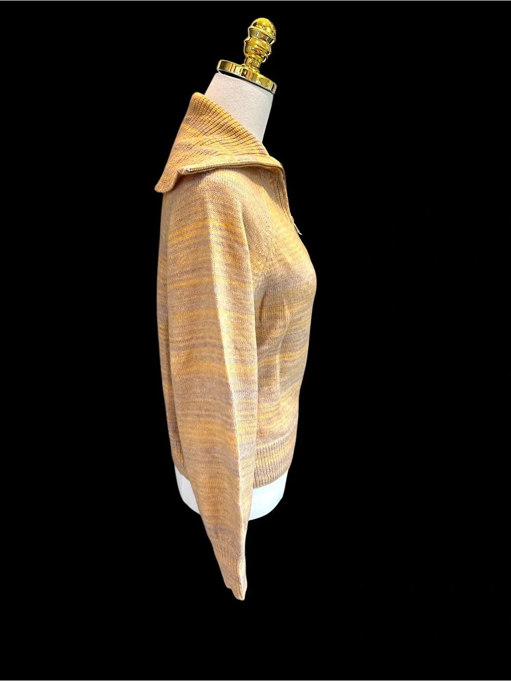 J.Crew Cashmere Merino Space Dyed Half Zip Gold Stripe Sweater Sz S NWOT